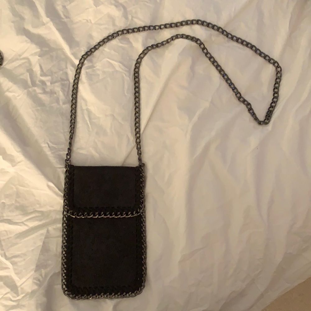 Black sparkly suede cross body bag